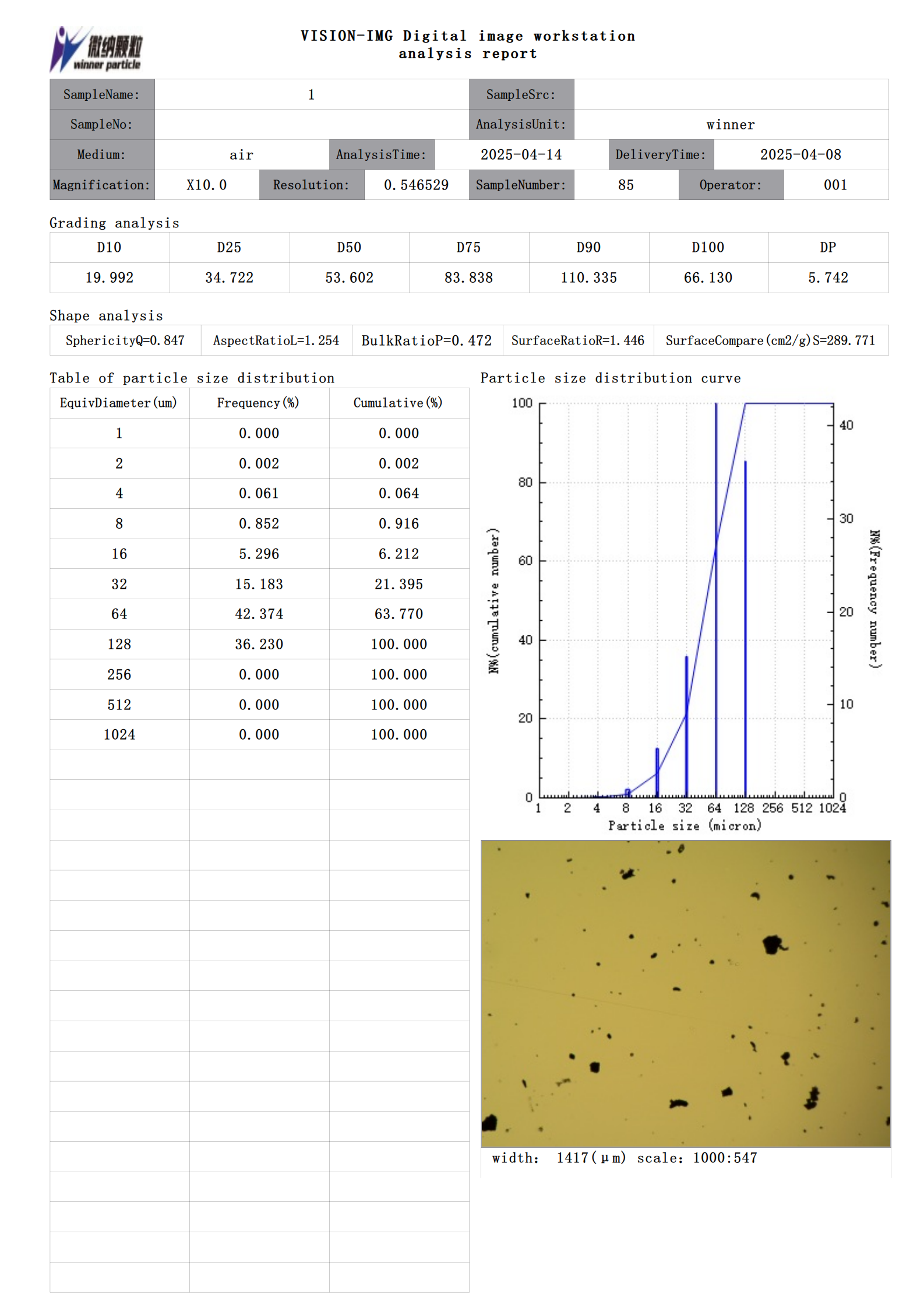 Winner99E Static Image Particle Size Analyzer